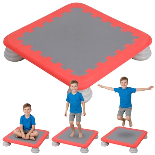 Mini Trampoline for Kids, 25 Inch Indoor Sensory Balance Trampoline with Non Slip Base, EVA Cushion Rebounder Jumping Board Compact Bounce Platform for 3-12 Boys & Girls - color: Red