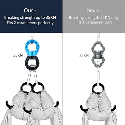 Swing Swivel 35KN Breaking Strength 360° Rotator Safety Rotational Device Hanging Accessory for Rock Climbing, Hanging Hammock, Web Tree Swing, Aerial Dance, Children's Swing Spinner Hanger