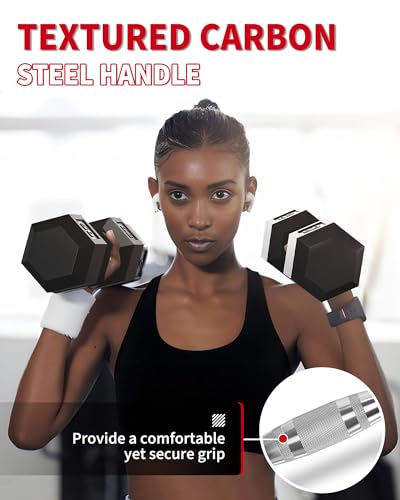 Garvee Cast Iron Hex Dumbbell Set with Storage Rack, Rubber Coated