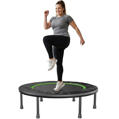 Steelite 40" Foldable Mini Fitness Trampoline, 10MM Thickened Bungee Rebounder Trampoline for Adults, 330LBS Capacity - Quiet & Stable, Indoor Outdoor Jumping Exercise Equipment