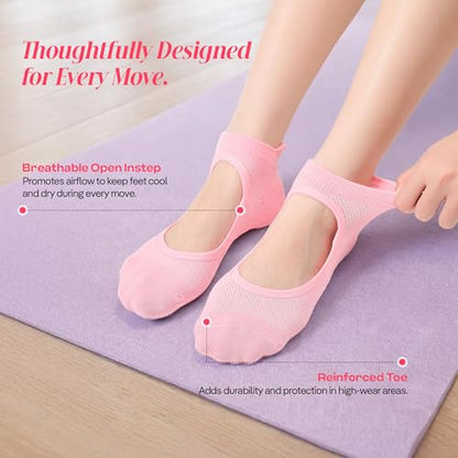 COOLMATE Pilates Socks with Grips for Women, Yoga Socks, Crew Non Slip Women for Barre, Pilates Gifts for Women