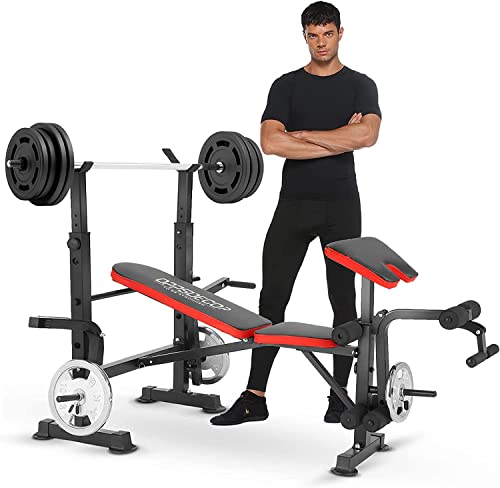 OPPSDECOR 900LBS Weight Bench Set Adjustable Bench Press Set with Squat Rack Foldable Olympic Workout Bench with Leg Developer Preacher Curl Workout Bench for Home Gym Full Body Exercise