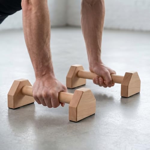 Push Up Bars – 2 PCS Wooden Pushup Handles with Non-Slip Base, 30CM Parallettes Bars for Calisthenics Equipment, Push Up Bar for Floor Strength Training, Handstand Bars, Perfect Pushup Stands for Home Workout