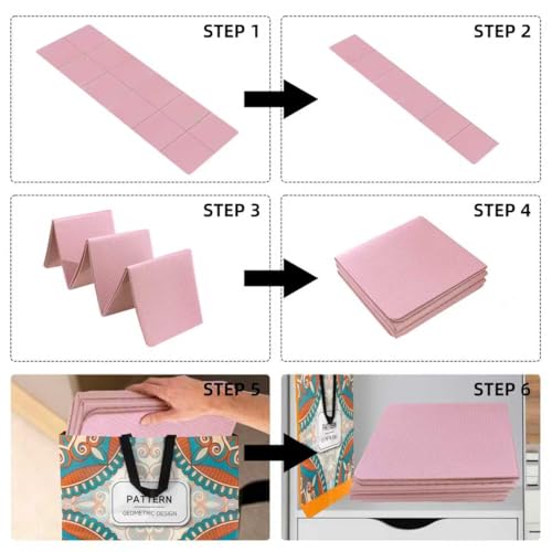 Foldable Yoga Mat 72" L x 24" W x 0.24 Inch，Travel Yoga Mat with Stretch Strap, Non-Slip Folding Yoga Mats for Home/Gym，Pilates Mat/Non Slip Yoga Mat for Fitness