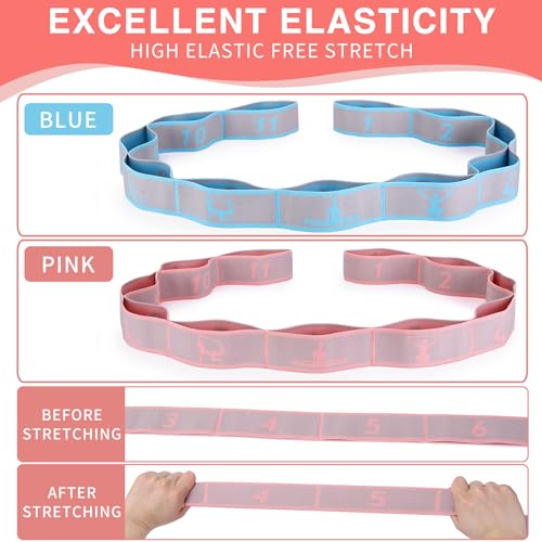 Elastic Yoga Stretching Strap with Loops, CEILIWEN Stretch Straps for Physical Therapy, Pilates Stretch Band, Elastic Exercise Bands, Leg Stretching Strap, Stretch Resistance Bands for Exercise - color: 11 Loops - 2 PCS