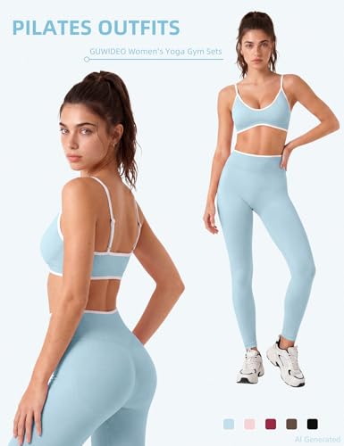 Workout Sets for Women 2 Piece Seamless Color Block Sports Bra Padded Scrunch Butt Lifting Leggings Matching Outfit