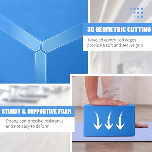 Yoga Blocks 2 Pack 3x6x9IN Foam Block Supportive Latex-Free with Beveled Edges, Non-Slip Exercise Blocks for Pilates, Meditation, Balance, Stretching and Deep Poses - color: 2PACK-369-Blue