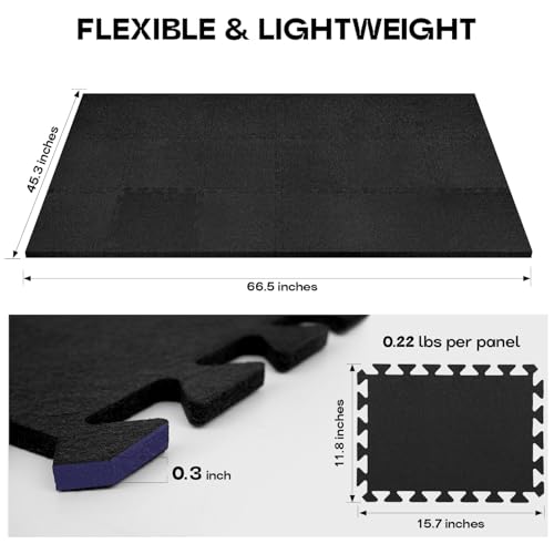 Sound Absorbing Interlocking Floor Mats Pads 18 Pcs - Fits 4 * 6ft Drum Mats, 15.7" x 11.8" Anti-Vibration Sound Proof Puzzle Felt Padding - Protect Hardwood Floor - size: 45.3''×66.5‘’