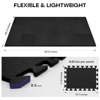 Sound Absorbing Interlocking Floor Mats Pads 18 Pcs - Fits 4 * 6ft Drum Mats, 15.7" x 11.8" Anti-Vibration Sound Proof Puzzle Felt Padding - Protect Hardwood Floor - size: 45.3''×66.5‘’