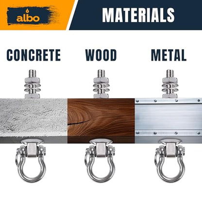 Albo 2 Pack Heavy Duty Swing Hangers – 8.7 Inch, 304 Stainless Steel, 1800 lbs Swivel Hooks for Hammock, Porch, Gym, Punching Bag, Yoga, Playground, Ceiling Mount for Wood & Concrete Indoor Outdoor - size: 8.7'' Bolt 2pcs
