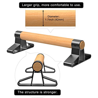 SELEWARE Wood Push Up Bars Steel Calisthenic Parallette Bars Handstand Bars - color: A: Wood Grip (15.7"L x 4"H)