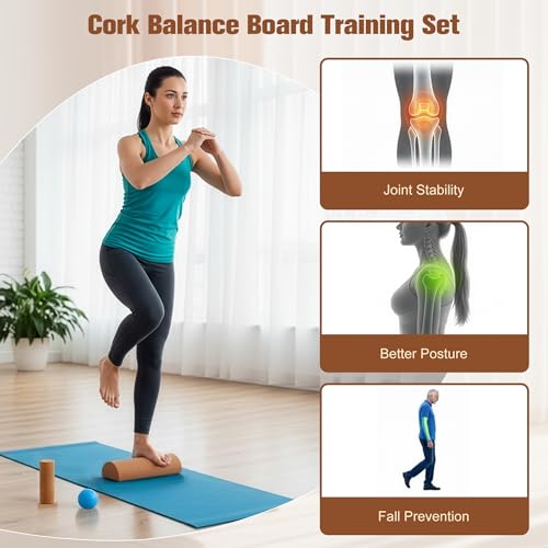 Cork Balance Board - Ankle & Foot Strengthener Kit for Physical Therapy, Plantar Fasciitis Recovery, Core Stability, Enhanced Foot Function, Mobility and Prevent Falls | Balance Trainer