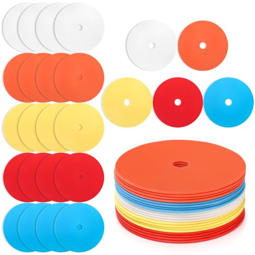 20 Pcs 6 Inch Flat Cones Spot Markers, Non-Skid Floor Hole Spot Markers, Soccer Cones Field Court Markers, Flat Discs Training Field Cones for Sports Speed Agility Practice, 5 Colors