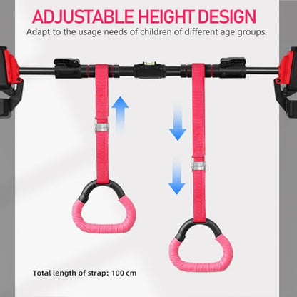 LIOOBO Gymnastics Rings Set with Adjustable 1m Straps, Blue and Red Pull up Rings for Indoor Strength Training, Gymnastics Equipment for Grip and Arm Workout