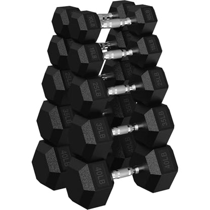 HANDBODE Rubber Coated Hex Dumbbell Set, 90-640 lb - size: 250 lb Set (Pair of 10, 15, 25, 35, 40 lb)
