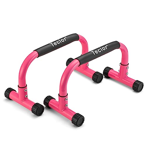 Push Up Bar, Parallettes Bars For L-sit & Dip, Heavy-Duty No Wobbling Parallel Bars Stand For Handstands, Full Planche, Calisthenics, 9.5in High Workout Stands for Home Fitness Training - color: Pink