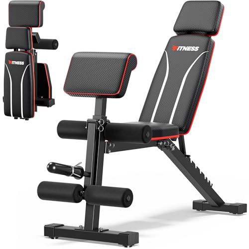 XDDIAS Adjustable Weight Bench, Workout Bench with Leg Extension and Preacher Curl Pad, Incline Bench press for Home Gym, Foldable Exercise Bench, Quick Adjustment and Suitable for All Heights