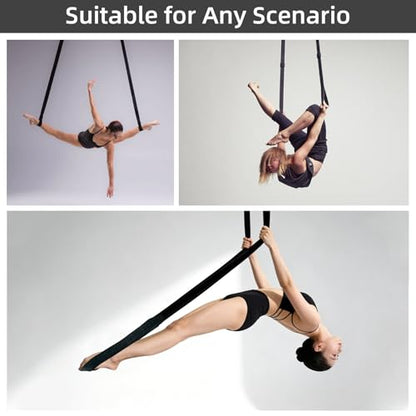 PRIOR FITNESS Aerial Straps Kit, Sparkling & No-Sparkling 3m/9.8ft Aerial Yoga Ropes for Trapeze w/SGS Certificate , Glitter Velvet Covers For Acrobtic Circus Props & Fitness with Wrist Lockers, and Carabiners (1 Pairs) - color: Black