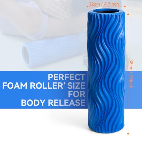 Foam Roller Medium Density Back Roller for Deep Tissue Muscle Massage of The Back and Leg Muscles - Self Myofascial Release of Painful, Wave Textured Muscle Roller, Fitness Roller for Pilates, Yoga - color: Blue