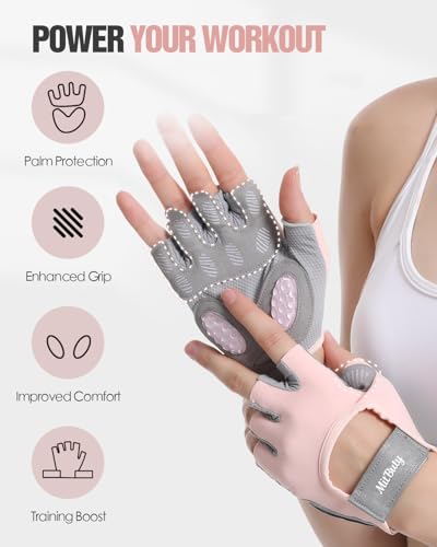 Workout Gloves for Men & Women – Fingerless Gym Gloves for Weight Lifting, Crossfit, Fitness, Exercise & Training with Silicone Grip Dots for Secure Hold & Palm Padding Protection