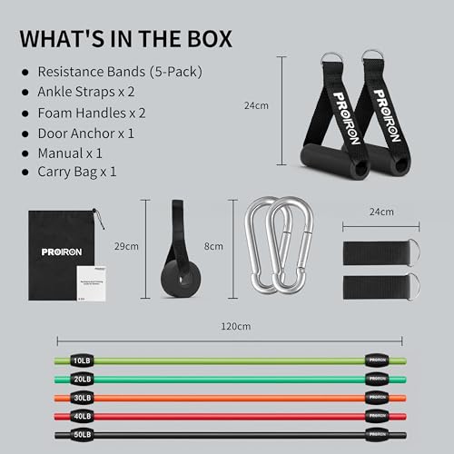 PROIRON Resistance Bands, Anti-Breakage Exercise Bands，Resistance Bands for Working Out with Handles,Weight Bands for Strength Training Men and Women-Five-Rope Set