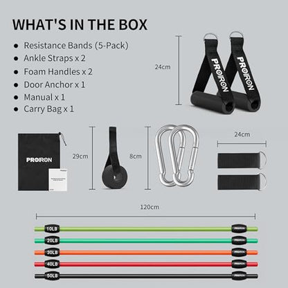 PROIRON Resistance Bands, Anti-Breakage Exercise Bands，Resistance Bands for Working Out with Handles,Weight Bands for Strength Training Men and Women-Five-Rope Set