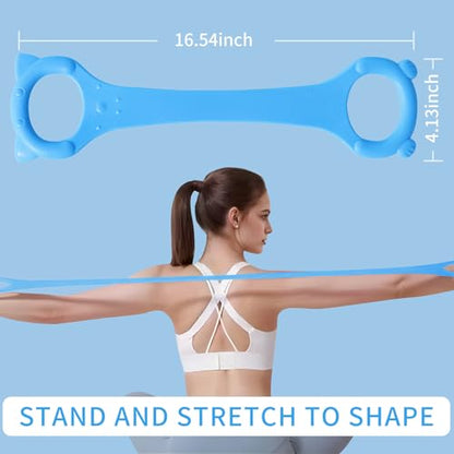 Figure 8 Fitness Resistance Band with Handles, Arm & Back Training Elastic Rope for Pure Barre Workout, Chest, Shoulder Stretching Exercise Equipment for Yoga, Pilates & Physical Therapy. - color: Blue