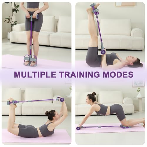 6-Tube Pedal Resistance Bands with Handles & Ab Roller, 2-in-1 Foot Pedal Puller, Home Gym Workout Equipment for Core Training, Full Body Exercise for Arm, Leg, Waist, Back