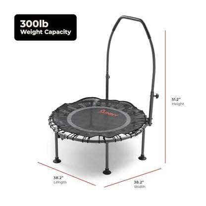 Sunny Health & Fitness 36”/40”/48” Bungee Exercise Trampoline for Adults with Adjustable Foam U-Shaped Handlebar – Home Indoor Cardio, Silent & Low Impact Bounce
