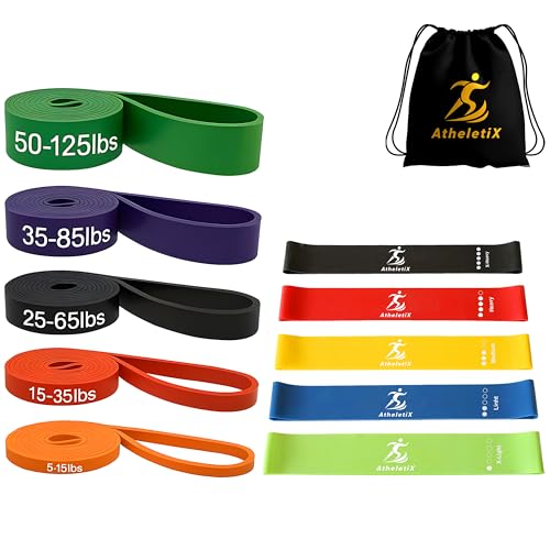 Athletix 10-Piece Resistance Bands Set | Heavy to Light Levels for Strength, Glutes, Legs, Pilates, Yoga, Stretching | Resistance Bands for Working Out | Color-Coded Exercise Bands with Carry Bag