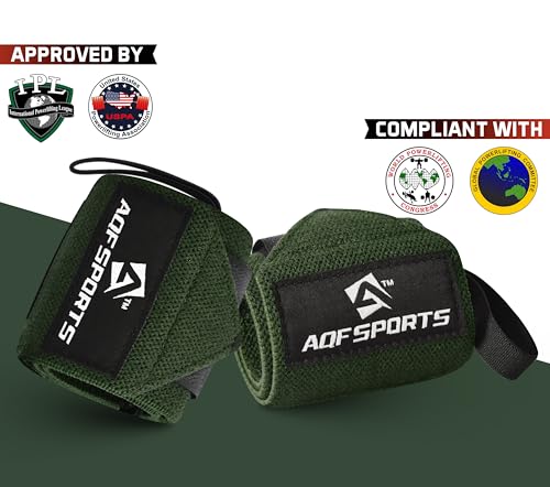 AQF Wrist Wraps for Weightlifting & Powerlifting, 18" USPA Approved (Pair) - color: Military Green
