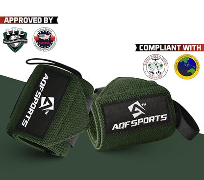 AQF Wrist Wraps for Weightlifting & Powerlifting, 18" USPA Approved (Pair) - color: Military Green
