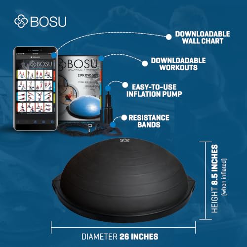 BOSU Pro Balance Trainer, Half-Ball Training Equipment, 300 lb Capacity, Stability Exercise Tool with Resistance Bands Non-Slip Base