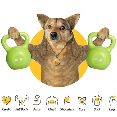 Home Gym Strength Training 15lbs Kettlebell Weight Set for Women, Vinyl Coated for Workout Weight Lifting Equipment, Comfortable Grip Wide Handle Weights