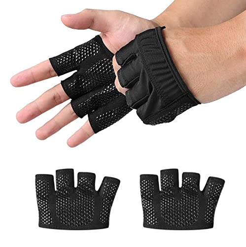Fitness Exercise Gloves, Silicone Non-slip Four Finger Weightlifting Protection Gloves, Men Women Callus Guard Workout Grip Gloves, Protect for Power Cross Training Lifting Hanging Cycling Yoga - size: Large