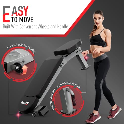 JOROTO Adjustable Weight Bench for Home Gym, Heavy-duty 1300LB Capacity | Strength Training, Bench Press, Decline, Incline, 34" Extra Backrest with Wheels Workout Bench for Home Gym, Utility