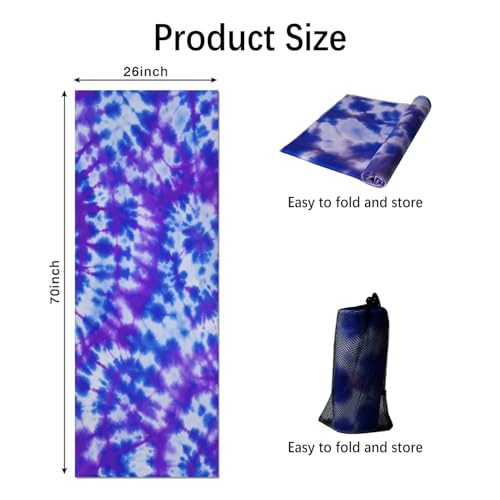 Hot Yoga Mat Towel with Corner Pockets Yoga Towels for Hot Yoga Non Slip with Travel Bag Sweat Absorbent Yoga Blankets Mat Cover for Workout Gym 70"x26" (Tie-dye-01, 70x26)