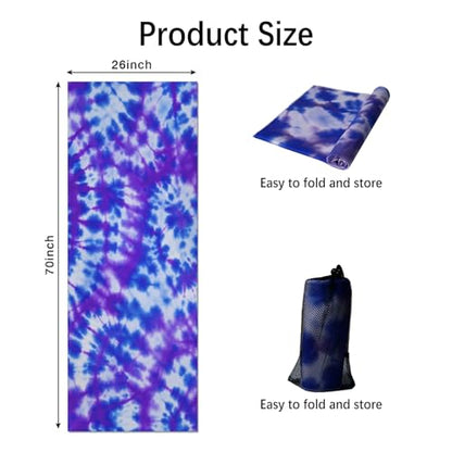 Hot Yoga Mat Towel with Corner Pockets Yoga Towels for Hot Yoga Non Slip with Travel Bag Sweat Absorbent Yoga Blankets Mat Cover for Workout Gym 70"x26" (Tie-dye-01, 70x26)