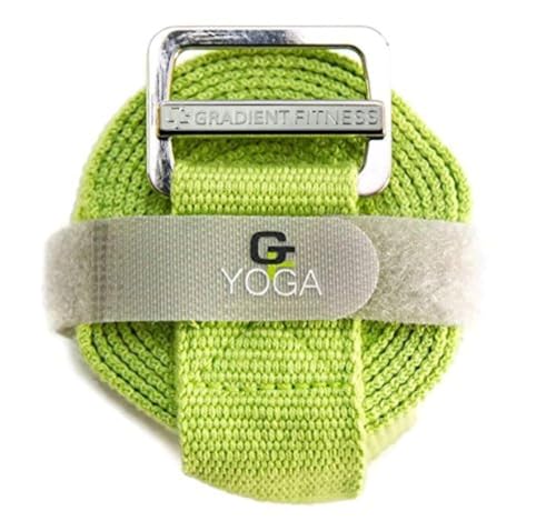 Yoga Strap, Friction-Less Easy-Feed Buckle, Super Soft Cotton/Polyester Blend Webbing, Free eGuide. (8 Feet) - color: Green