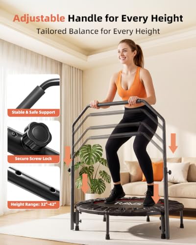 RAVS 40"/48" Foldable Mini Trampoline with Adjustable Handle for Adults - color: Black, size: 40 inch