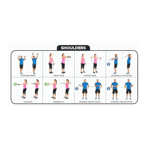 Bodylastics Patented Basic Series Resistance Band Set - Resistance Bands with Snap Reduction Tech, 2 Handles, 2 Ankle Straps, 1 Door Anchor & 1 Carry Bag - color: Workout Guide Poster