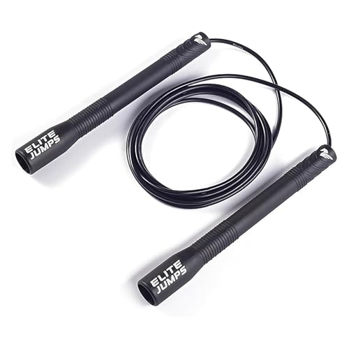 Fit Plus Pro Freestyle PVC, 4mm Cord Skipping Rope, Cardio, Adjustable 10ft Length with 8" Reinforced Handles, Non-Slip Grip for Gym Workout, School Sport, Beginner Use - color: Black-no grip tape