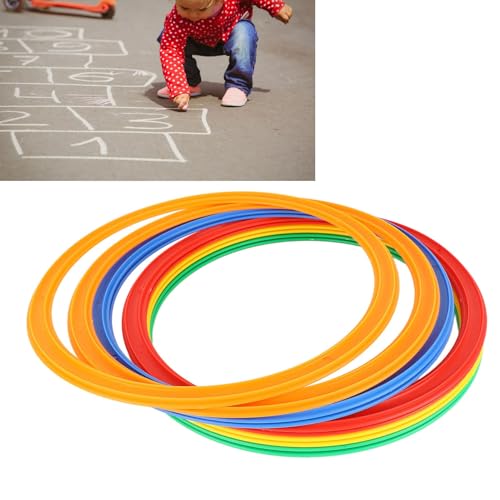 Hopscotch Rings, 10PCS Plastic Round Hoops with 10 Connectors for Toddlers Gross Motor Skills, 11 Inch Indoor Outdoor Agility Rings for Kids Playground Obstacle Course