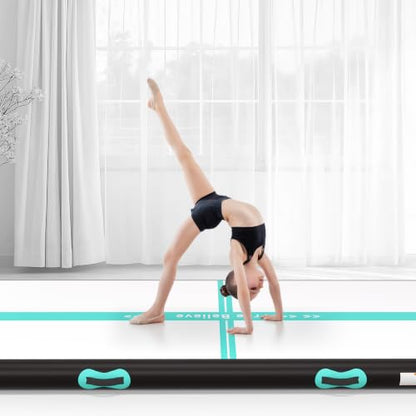 FINCOME Inflatable Gymnastics Mat Tumble Track Air Mats for Home with Pump - color: Black Green, size: 16ft*3.3ft*4inches(5m*1m*0.1m)