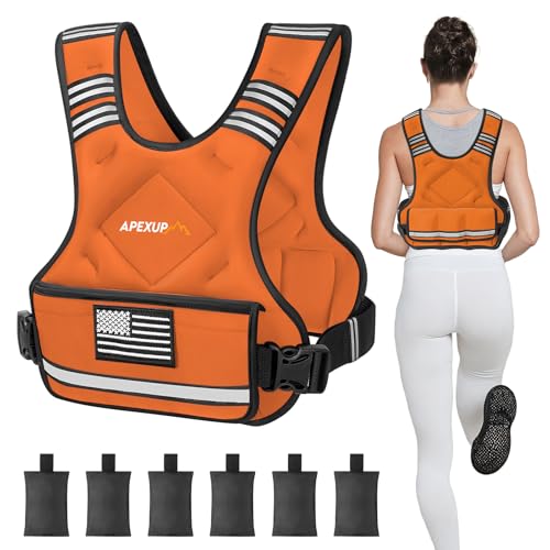 Adjustable Weighted Vest, 4-10lb/12-18lb/20-32lb Vest with 6 Ironsand Weights and Large Pocket, Weight Vest for Men Women Strength Training, Running, Walking - color: Orange, size: 12-18lbs