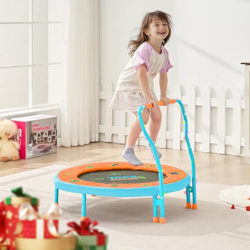 Mini Trampoline for Kids 3-6 with Super Safe Foam Handle Bar, 3ft Toddler Trampoline Indoor with No-Gap Cover for Indoor and Outdoor