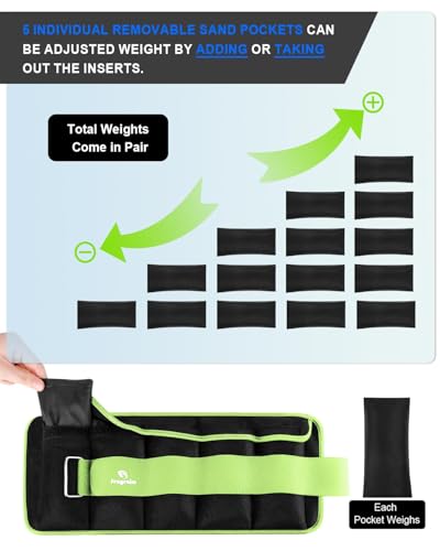 Fragraim Adjustable Ankle Weights 1-3/4/5/6/8/10/12/15/20 LBS Pair with Removable Weight for Jogging, Gymnastics, Aerobics, Physical Therapy - color: Green, style: 2.5 lbs each( 5 lbs pair)