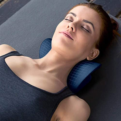 RESTCLOUD Neck and Shoulder Relaxer, Cervical Traction Device for TMJ Pain Relief and Cervical Spine Alignment, Chiropractic Pillow, Neck Stretcher (Dark Blue) - color: Dark Blue