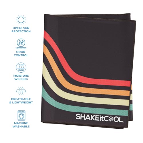 Extended Size Cooling Towel – Be Cool in Style - Heat Relief, Soft, Lightweight, Sun Protection, Easy Clean - Perfect for Biking, Hiking, Running, Yoga, Golf, Gardening - Retro Wave M - color: Retro Wave