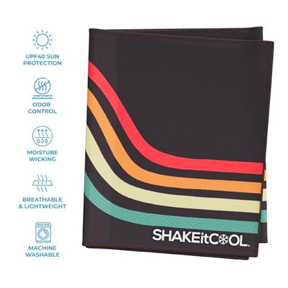 Extended Size Cooling Towel – Be Cool in Style - Heat Relief, Soft, Lightweight, Sun Protection, Easy Clean - Perfect for Biking, Hiking, Running, Yoga, Golf, Gardening - Retro Wave M - color: Retro Wave